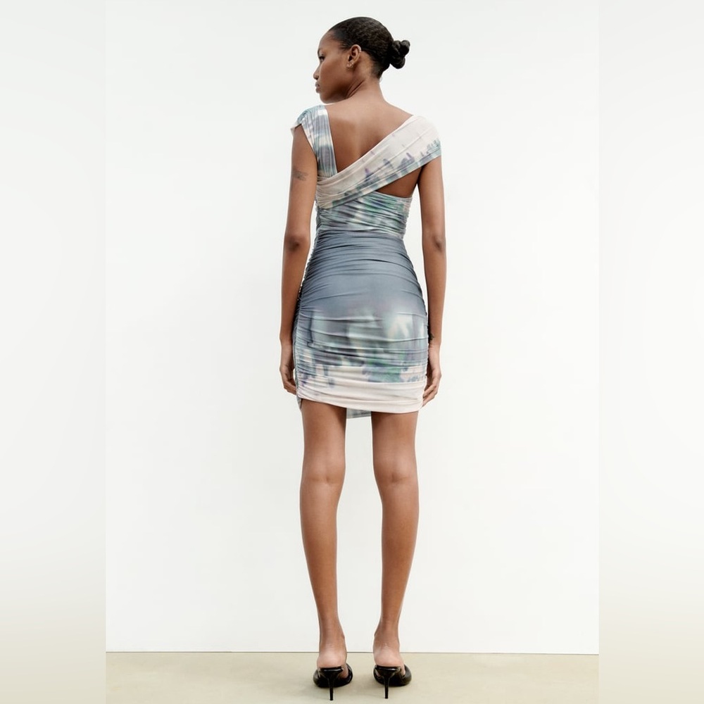 Zara Asymmetrical Printed Tulle Dress - Picture 5 of 13